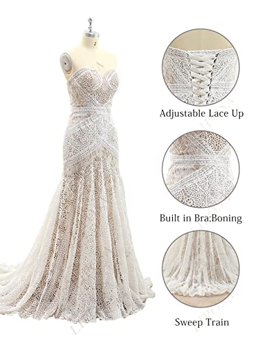 Bohemian Mermaid Lace Bridal Gown with Arm Bands