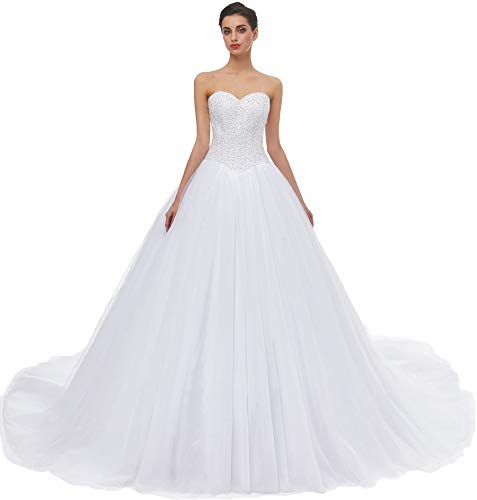 Sweetheart Tulle A-line Wedding Dress for Bride (White)