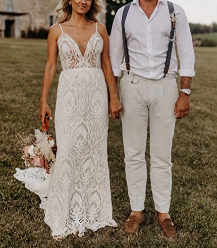 Boho Lace Mermaid Bridal Gown for Beach Wedding