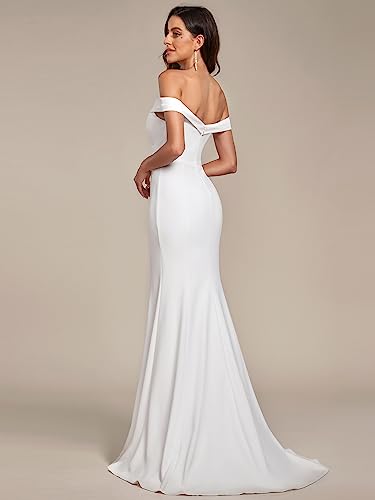 Bride's Off-Shoulder Mermaid Wedding Dress White US4