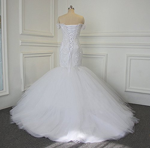 Tsbridal Off-The-Shoulder Beaded Wedding Gown Ivory-US14