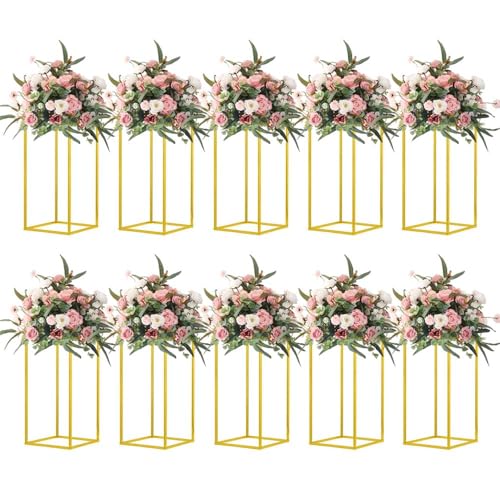 Gold Metal Column Flower Stands - Set of 10