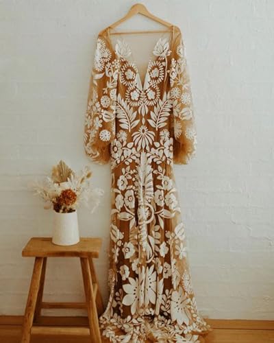 Boho Lace V-Neck Beach Wedding Dress - Plus Size