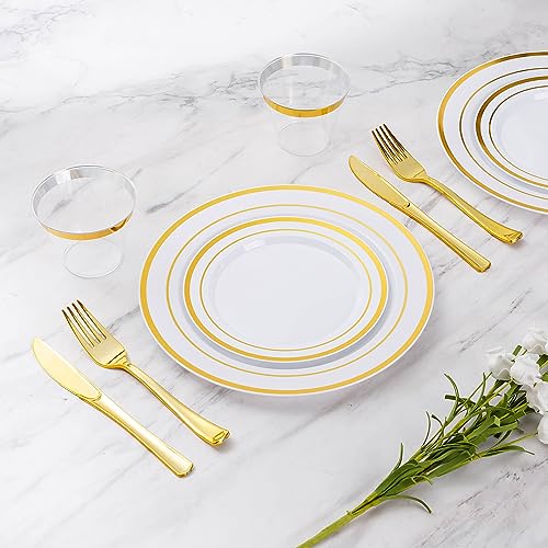 Gold Disposable Dinnerware Set for 100 Guests, 600 Pieces