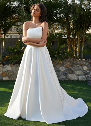 Simple Boho A-Line Ivory Wedding Gown Bridal Dress