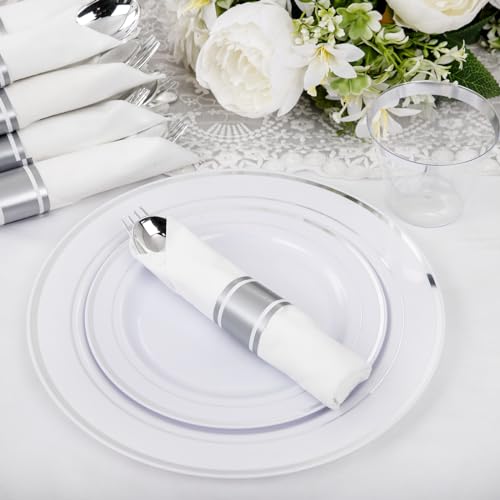 210-Piece Silver Plastic Dinnerware Set for 30 Guests