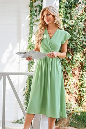 Green Ruffle Sleeves Empire Waist A Line Wedding Dress