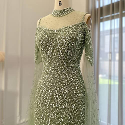 Green Mermaid Evening Dress with Cape Sleeves - Elegant Wedding Gown