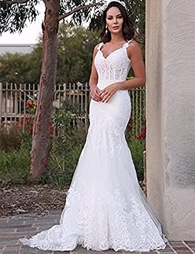 Vintage Lace Applique Mermaid Wedding Dress, White, US12