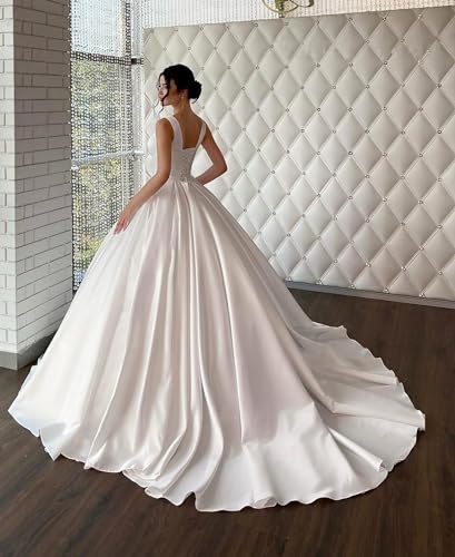 Ivory Square Neck Ball Gown Wedding Dress 2024
