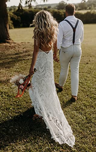 Boho Lace Mermaid Bridal Gown for Beach Wedding