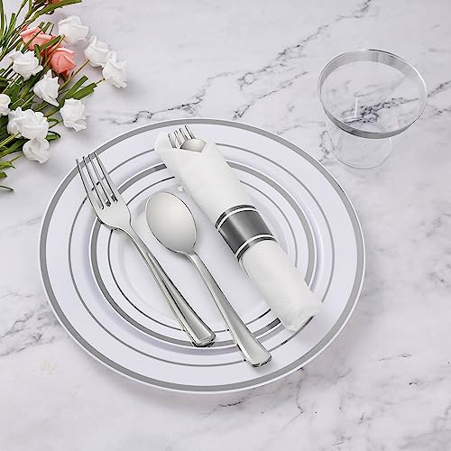 350 Piece Silver Plastic Dinnerware Set for 50