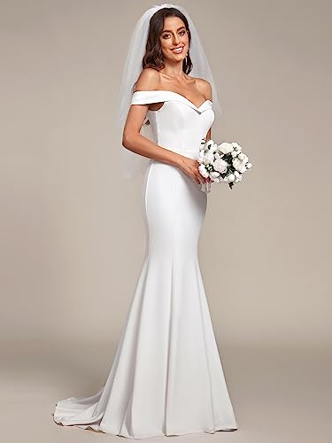 Bride's Off-Shoulder Mermaid Wedding Dress White US4
