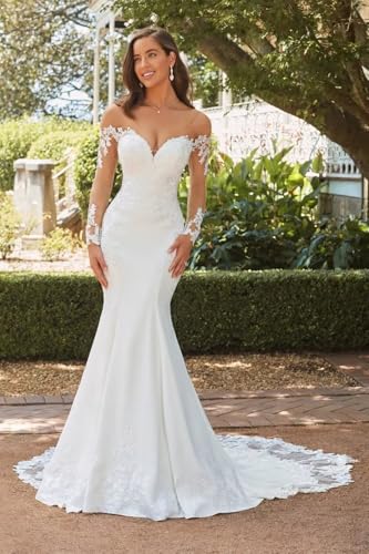 2024 Lace Sleeve Wedding Gown Off-Shoulder Mermaid Party Dress