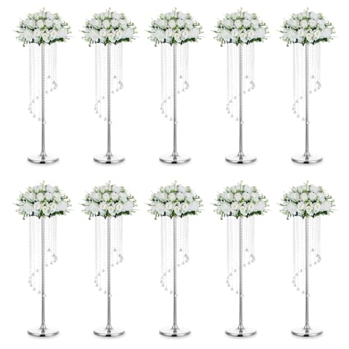 Elegant Silver Wedding Centerpieces: 10 pcs Crystal Flower Vases