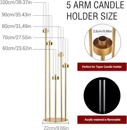 Gold Candelabra Candle Holder with Acrylic Lampshade Wedding