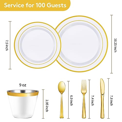 Gold Disposable Dinnerware Set for 100 Guests, 600 Pieces