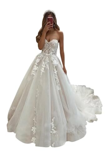 White Lace Applique Ball Gown Wedding Dress - Size 10