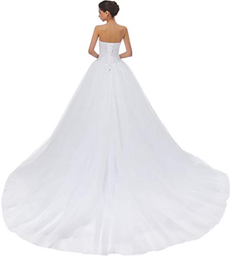 Sweetheart Tulle A-line Wedding Dress for Bride (White)