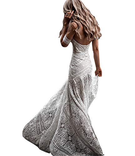 Bohemian Mermaid Lace Bridal Gown with Arm Bands
