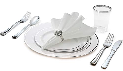 Silver Rim Tableware Set for 120 Guests
