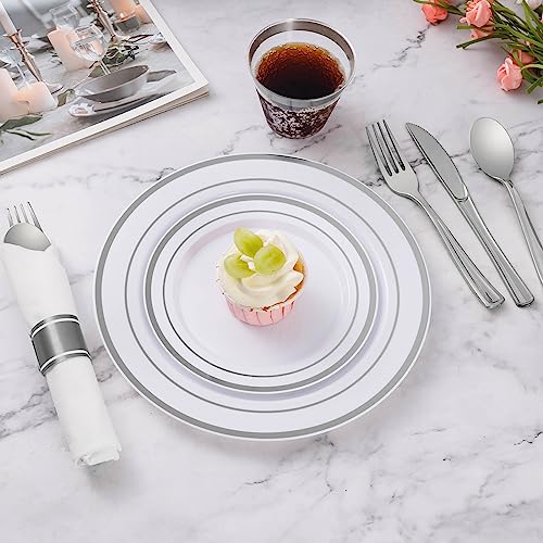 350 Piece Silver Plastic Dinnerware Set for 50