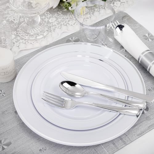 210-Piece Silver Plastic Dinnerware Set for 30 Guests