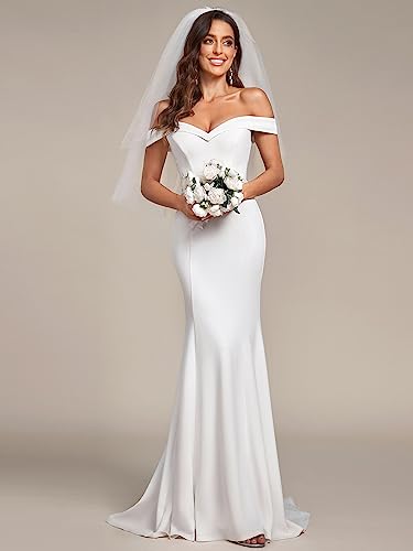 Bride's Off-Shoulder Mermaid Wedding Dress White US4