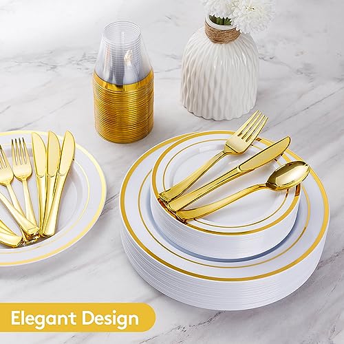 Gold Disposable Dinnerware Set for 100 Guests, 600 Pieces