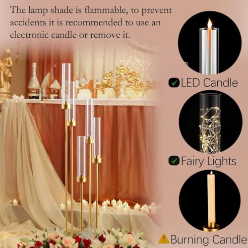 Gold Candelabra Candle Holder with Acrylic Lampshade Wedding