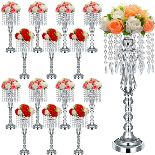 Tall Flower Stand with Chandelier Crystals for Weddings
