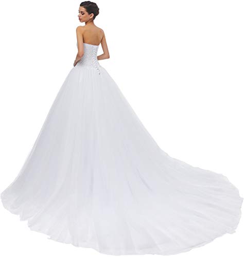 Sweetheart Tulle A-line Wedding Dress for Bride (White)