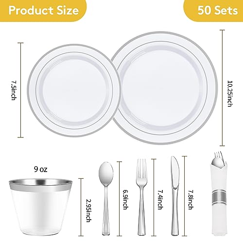 350 Piece Silver Plastic Dinnerware Set for 50