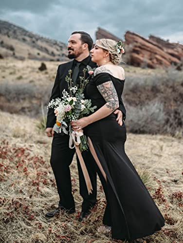 Off Shoulder High Split Long Black Evening Gown