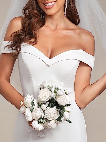Bride's Off-Shoulder Mermaid Wedding Dress White US4
