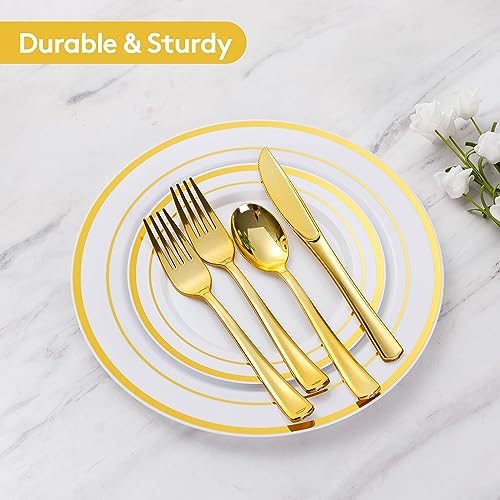 Gold Disposable Dinnerware Set for 100 Guests, 600 Pieces
