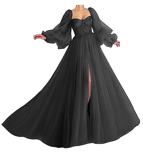 Black Puffy Sleeve Ball Gown Wedding Dress Women