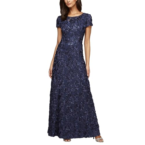 Navy Lace Cap Sleeve Gown by Alex Evenings