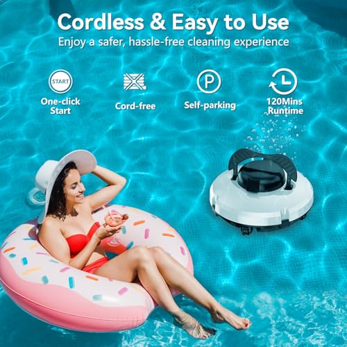 2024 Upgrade Robot Pool Vacuum for above Ground Pool, Cordless Robotic Pool Cleaner Dual Motors, 120 Mins Runtime, Auto-Dock, Automatic Pool Vacuum Cleaner for In-Ground Flat Pools Up to 1000 Sq.Ft