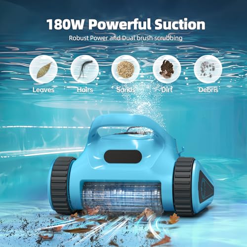 Pool Vacuum for Inground Pools: HISION Cordless Automatic Robotic Pool Cleaners for Swimming Pool Wall and Waterline Cleaning with 150 Mins Long Battery 180W Suction for Pools up to 2000 Sq.ft Blue