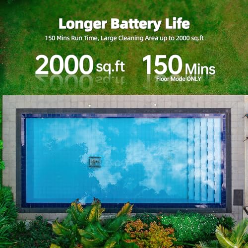 Pool Vacuum for Inground Pools: HISION Cordless Automatic Robotic Pool Cleaners for Swimming Pool Wall and Waterline Cleaning with 150 Mins Long Battery 180W Suction for Pools up to 2000 Sq.ft Blue
