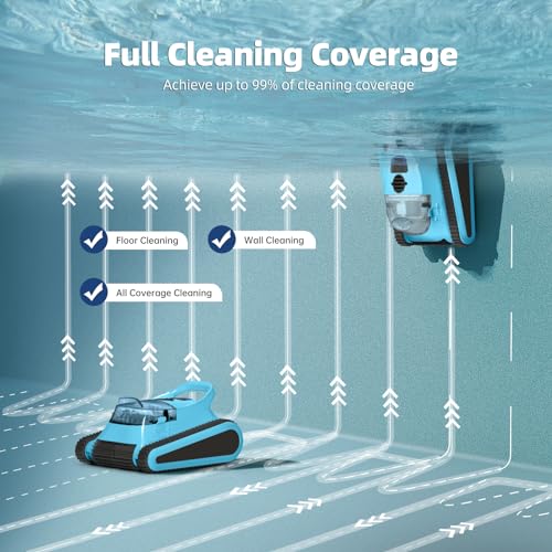 Pool Vacuum for Inground Pools: HISION Cordless Automatic Robotic Pool Cleaners for Swimming Pool Wall and Waterline Cleaning with 150 Mins Long Battery 180W Suction for Pools up to 2000 Sq.ft Blue