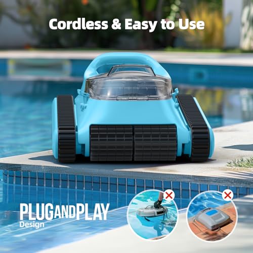 Pool Vacuum for Inground Pools: HISION Cordless Automatic Robotic Pool Cleaners for Swimming Pool Wall and Waterline Cleaning with 150 Mins Long Battery 180W Suction for Pools up to 2000 Sq.ft Blue