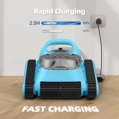 Pool Vacuum for Inground Pools: HISION Cordless Automatic Robotic Pool Cleaners for Swimming Pool Wall and Waterline Cleaning with 150 Mins Long Battery 180W Suction for Pools up to 2000 Sq.ft Blue