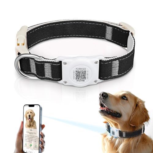 Airtag Dog Collar QR Code - IP68 Waterproof Integrated Air Tag Dog Collar Holder ID Tag - Free Pet Online Profile - Durable Natural Cotton Hemp - Fits for Small Medium Large Dogs