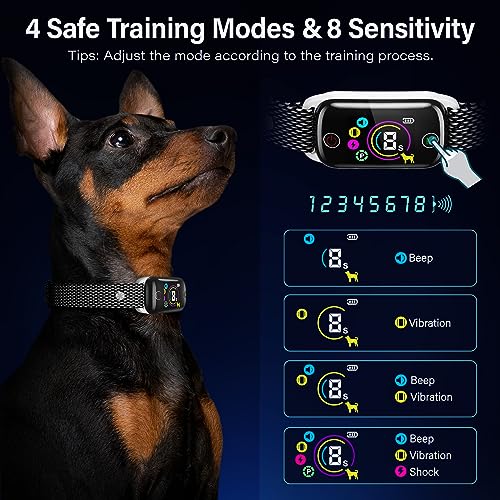 2024Release Dog Bark Collar, Coolait Bark Collar for Large Small Medium Dogs,Rechargeable Anti Bark Collars Smart Shock Barking Collar with 8 Adjustable Sensitivity & 4 Stopping Barking Training Modes