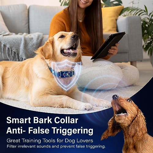2024Release Dog Bark Collar, Coolait Bark Collar for Large Small Medium Dogs,Rechargeable Anti Bark Collars Smart Shock Barking Collar with 8 Adjustable Sensitivity & 4 Stopping Barking Training Modes