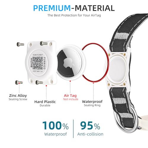 Airtag Dog Collar QR Code - IP68 Waterproof Integrated Air Tag Dog Collar Holder ID Tag - Free Pet Online Profile - Durable Natural Cotton Hemp - Fits for Small Medium Large Dogs
