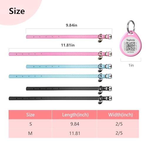 Leather Cat Collar with Bell Non Breakaway Kitten QR Tag for Girl Boy,Personalized Cat Collar with QR Code Name smart ID tag,Pet Name and Phone Number on line,NO app(8" - 11" Cats/Mini Dogs, Pink)