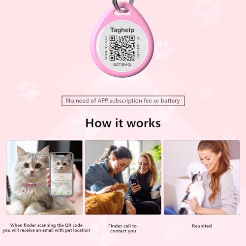 Leather Cat Collar with Bell Non Breakaway Kitten QR Tag for Girl Boy,Personalized Cat Collar with QR Code Name smart ID tag,Pet Name and Phone Number on line,NO app(8" - 11" Cats/Mini Dogs, Pink)